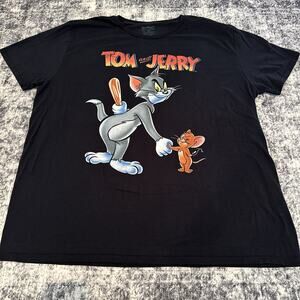 3XL Hanna Barbera Tom and Jerry Shirt Adult Plus Size Short Sleeve Black Cartoon